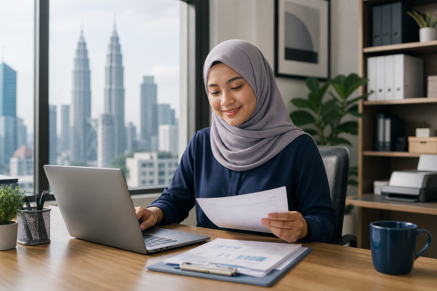 Malay Malaysian business owner renewing business documents online